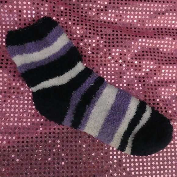Navy, Purple, White | Striped Stretchy Soft Chenille Socks - Picture 9 of 14